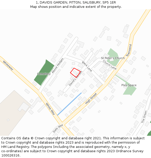 1, DAVIDS GARDEN, PITTON, SALISBURY, SP5 1ER: Location map and indicative extent of plot