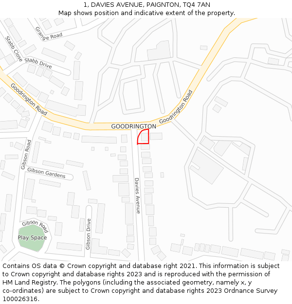 1, DAVIES AVENUE, PAIGNTON, TQ4 7AN: Location map and indicative extent of plot