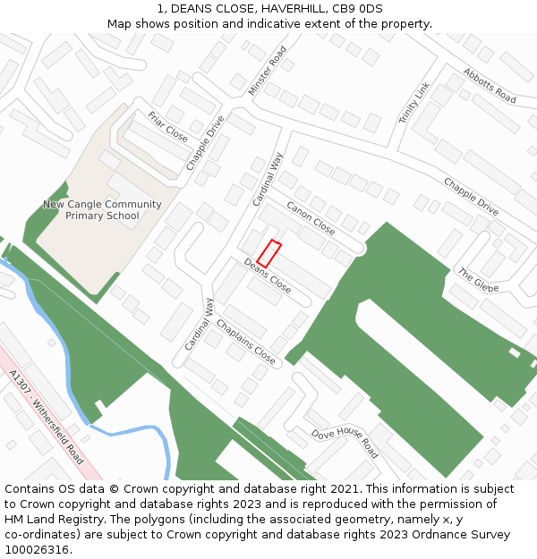 1, DEANS CLOSE, HAVERHILL, CB9 0DS: Location map and indicative extent of plot