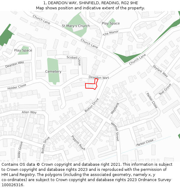 1, DEARDON WAY, SHINFIELD, READING, RG2 9HE: Location map and indicative extent of plot
