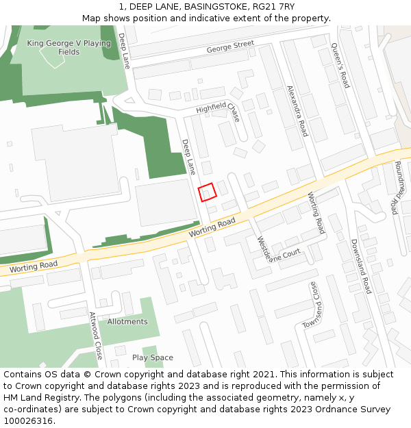 1, DEEP LANE, BASINGSTOKE, RG21 7RY: Location map and indicative extent of plot