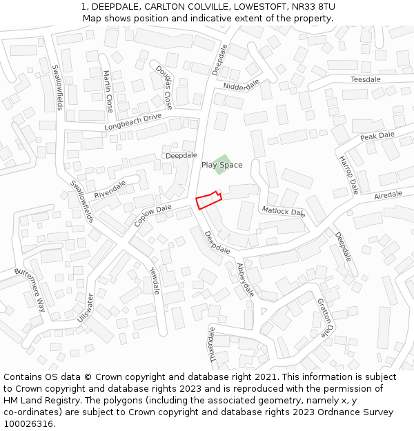 1, DEEPDALE, CARLTON COLVILLE, LOWESTOFT, NR33 8TU: Location map and indicative extent of plot