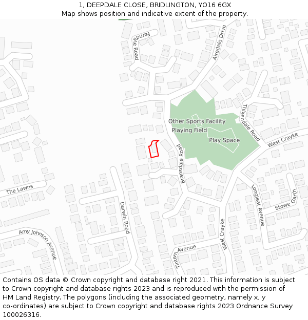 1, DEEPDALE CLOSE, BRIDLINGTON, YO16 6GX: Location map and indicative extent of plot