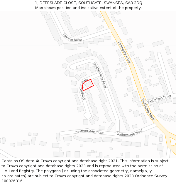 1, DEEPSLADE CLOSE, SOUTHGATE, SWANSEA, SA3 2DQ: Location map and indicative extent of plot
