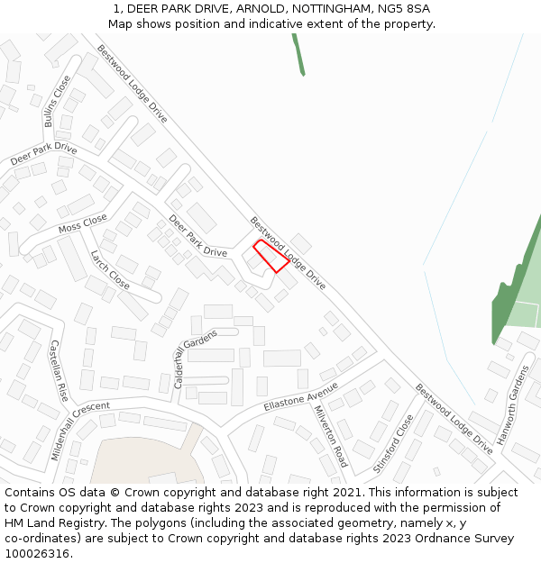 1, DEER PARK DRIVE, ARNOLD, NOTTINGHAM, NG5 8SA: Location map and indicative extent of plot