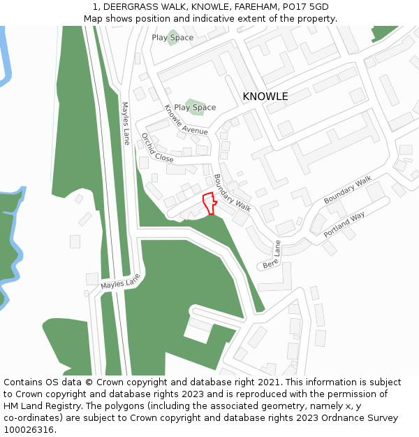 1, DEERGRASS WALK, KNOWLE, FAREHAM, PO17 5GD: Location map and indicative extent of plot