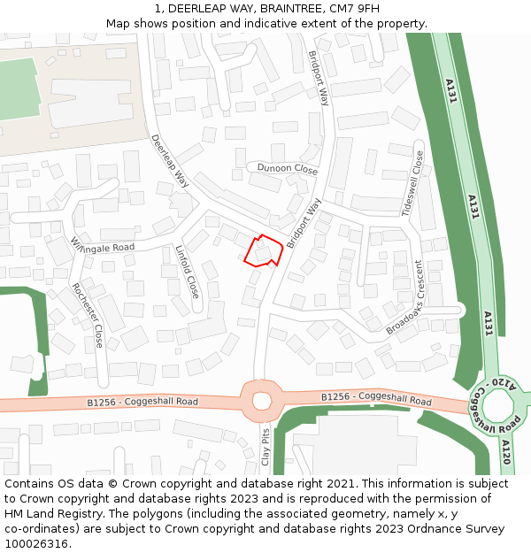1, DEERLEAP WAY, BRAINTREE, CM7 9FH: Location map and indicative extent of plot