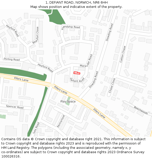 1, DEFIANT ROAD, NORWICH, NR6 6HH: Location map and indicative extent of plot
