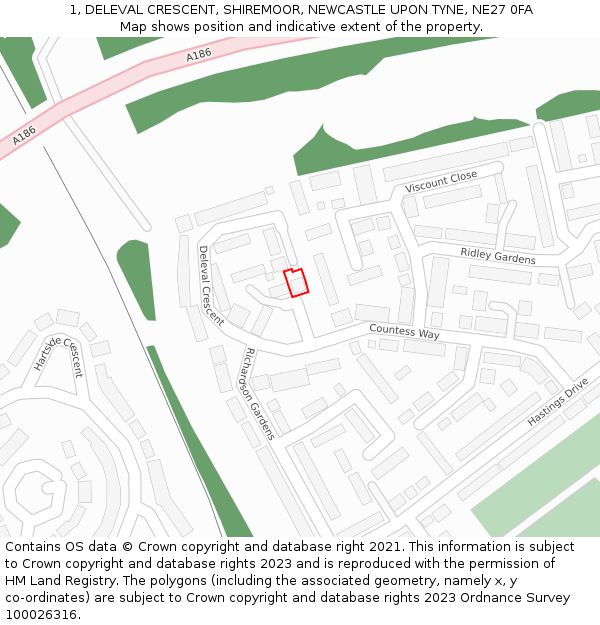 1, DELEVAL CRESCENT, SHIREMOOR, NEWCASTLE UPON TYNE, NE27 0FA: Location map and indicative extent of plot
