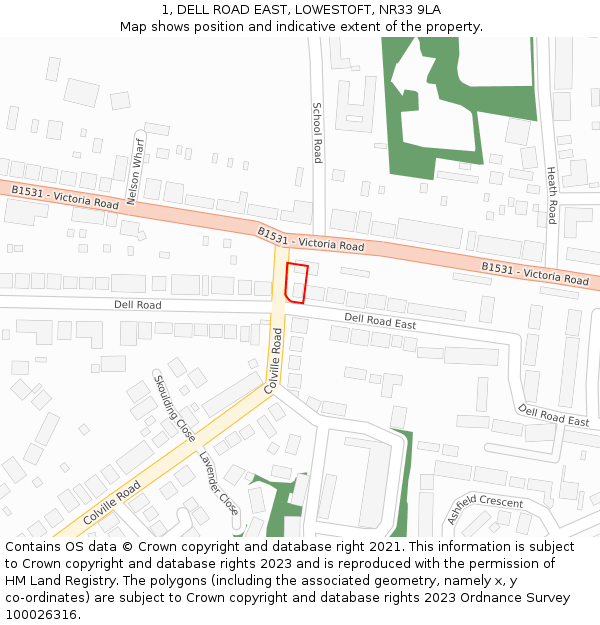 1, DELL ROAD EAST, LOWESTOFT, NR33 9LA: Location map and indicative extent of plot