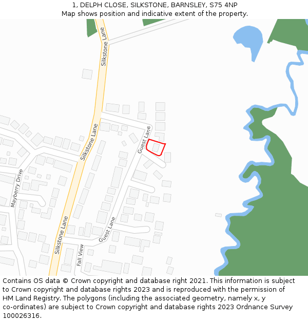 1, DELPH CLOSE, SILKSTONE, BARNSLEY, S75 4NP: Location map and indicative extent of plot