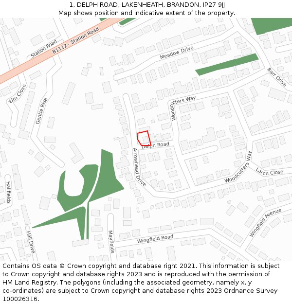 1, DELPH ROAD, LAKENHEATH, BRANDON, IP27 9JJ: Location map and indicative extent of plot