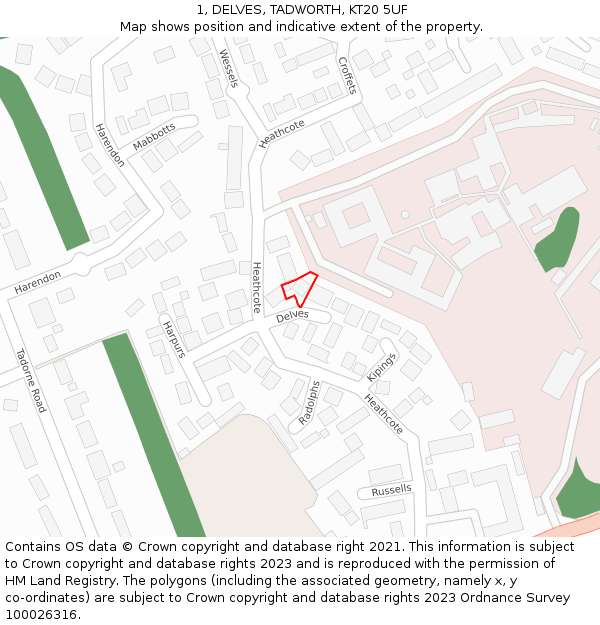 1, DELVES, TADWORTH, KT20 5UF: Location map and indicative extent of plot