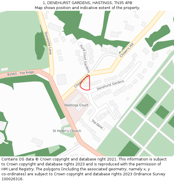 1, DENEHURST GARDENS, HASTINGS, TN35 4PB: Location map and indicative extent of plot