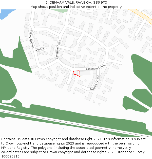 1, DENHAM VALE, RAYLEIGH, SS6 9TQ: Location map and indicative extent of plot