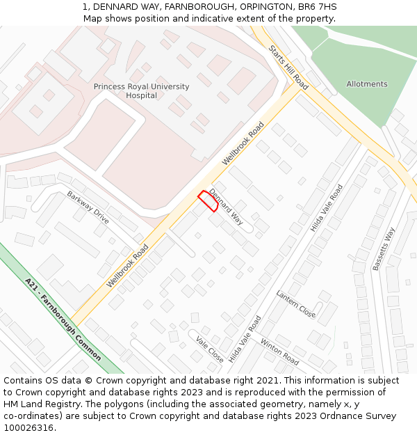 1, DENNARD WAY, FARNBOROUGH, ORPINGTON, BR6 7HS: Location map and indicative extent of plot
