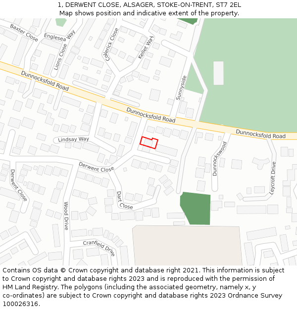 1, DERWENT CLOSE, ALSAGER, STOKE-ON-TRENT, ST7 2EL: Location map and indicative extent of plot