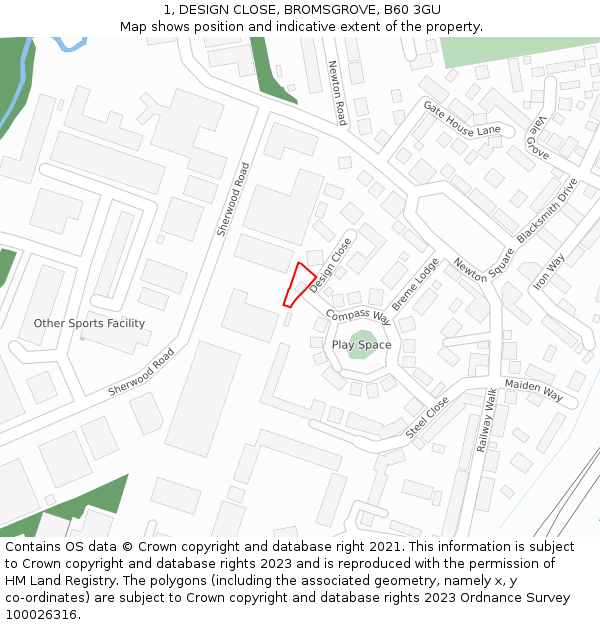 1, DESIGN CLOSE, BROMSGROVE, B60 3GU: Location map and indicative extent of plot