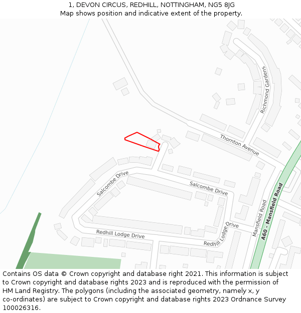 1, DEVON CIRCUS, REDHILL, NOTTINGHAM, NG5 8JG: Location map and indicative extent of plot