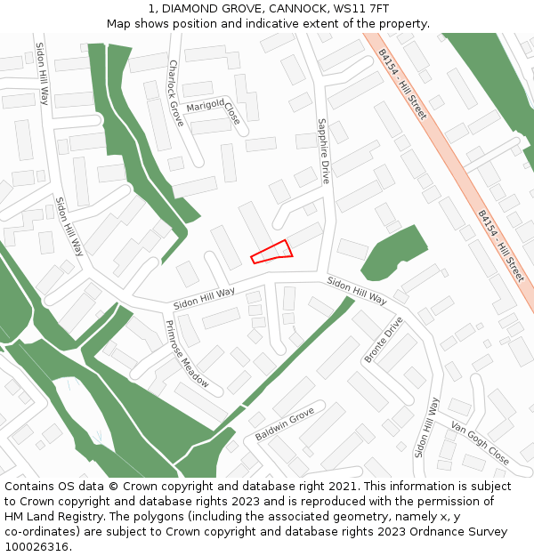 1, DIAMOND GROVE, CANNOCK, WS11 7FT: Location map and indicative extent of plot