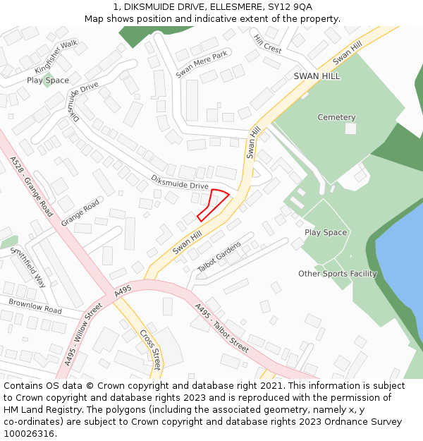 1, DIKSMUIDE DRIVE, ELLESMERE, SY12 9QA: Location map and indicative extent of plot