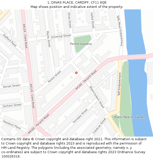 1, DINAS PLACE, CARDIFF, CF11 6QE: Location map and indicative extent of plot