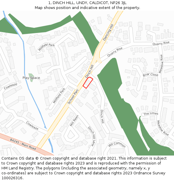 1, DINCH HILL, UNDY, CALDICOT, NP26 3JL: Location map and indicative extent of plot