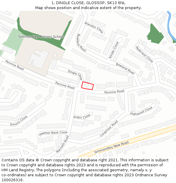 1, DINGLE CLOSE, GLOSSOP, SK13 6NL: Location map and indicative extent of plot