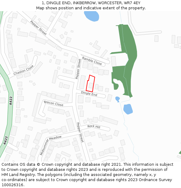 1, DINGLE END, INKBERROW, WORCESTER, WR7 4EY: Location map and indicative extent of plot