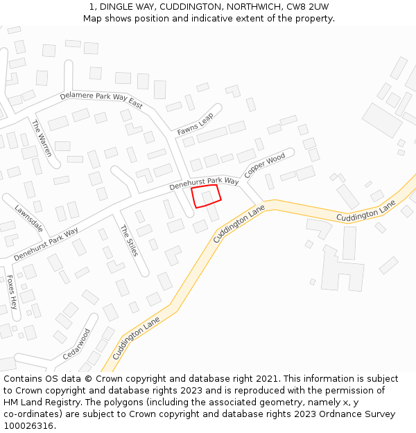 1, DINGLE WAY, CUDDINGTON, NORTHWICH, CW8 2UW: Location map and indicative extent of plot