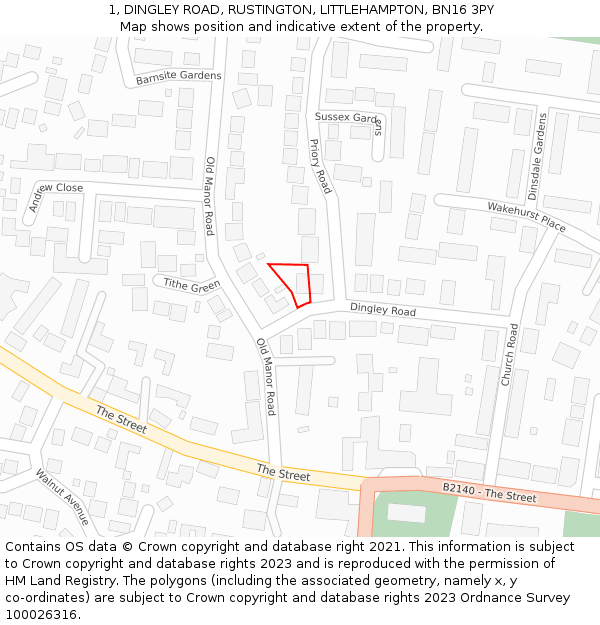 1, DINGLEY ROAD, RUSTINGTON, LITTLEHAMPTON, BN16 3PY: Location map and indicative extent of plot