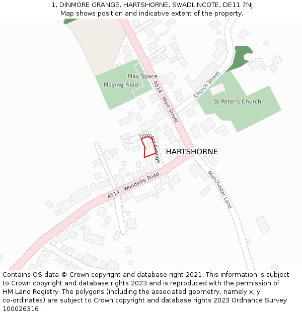 1, DINMORE GRANGE, HARTSHORNE, SWADLINCOTE, DE11 7NJ: Location map and indicative extent of plot