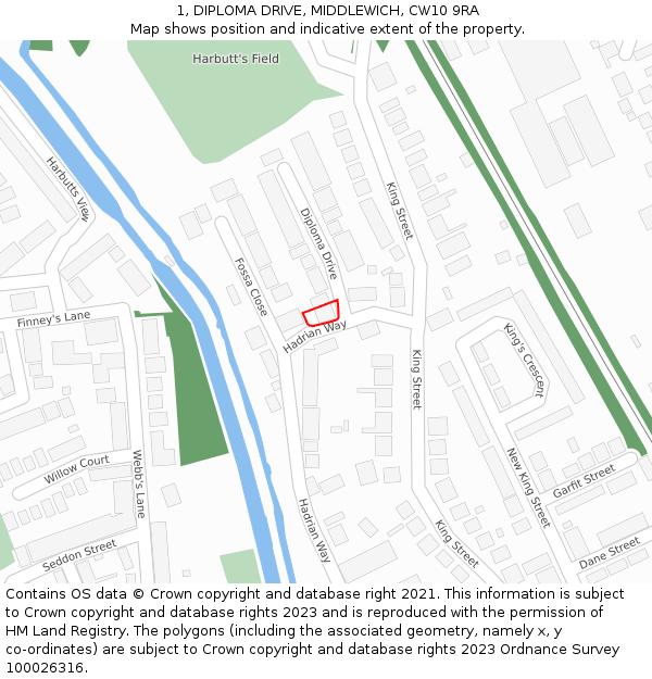 1, DIPLOMA DRIVE, MIDDLEWICH, CW10 9RA: Location map and indicative extent of plot