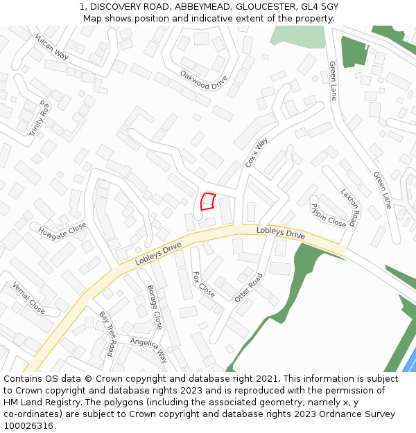 1, DISCOVERY ROAD, ABBEYMEAD, GLOUCESTER, GL4 5GY: Location map and indicative extent of plot