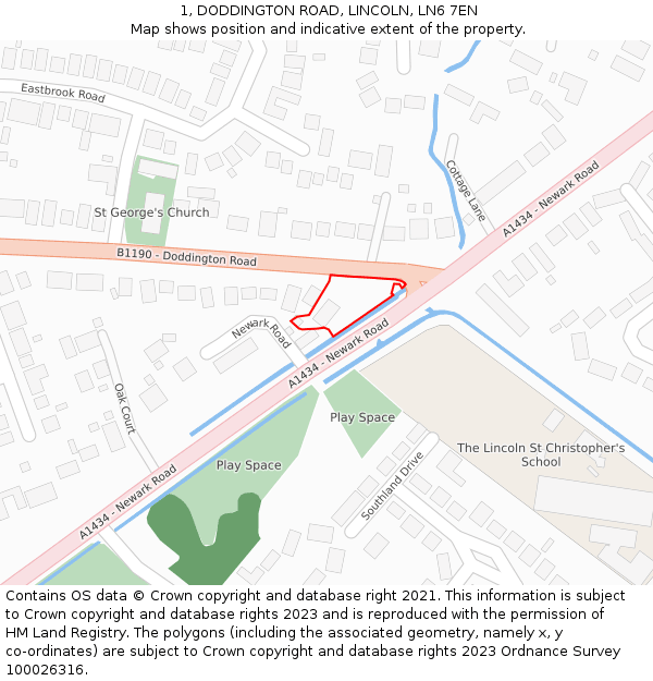 1, DODDINGTON ROAD, LINCOLN, LN6 7EN: Location map and indicative extent of plot