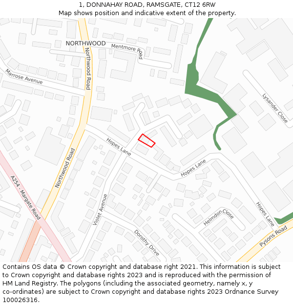 1, DONNAHAY ROAD, RAMSGATE, CT12 6RW: Location map and indicative extent of plot