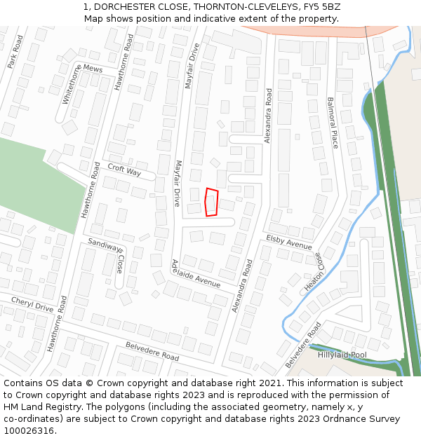 1, DORCHESTER CLOSE, THORNTON-CLEVELEYS, FY5 5BZ: Location map and indicative extent of plot