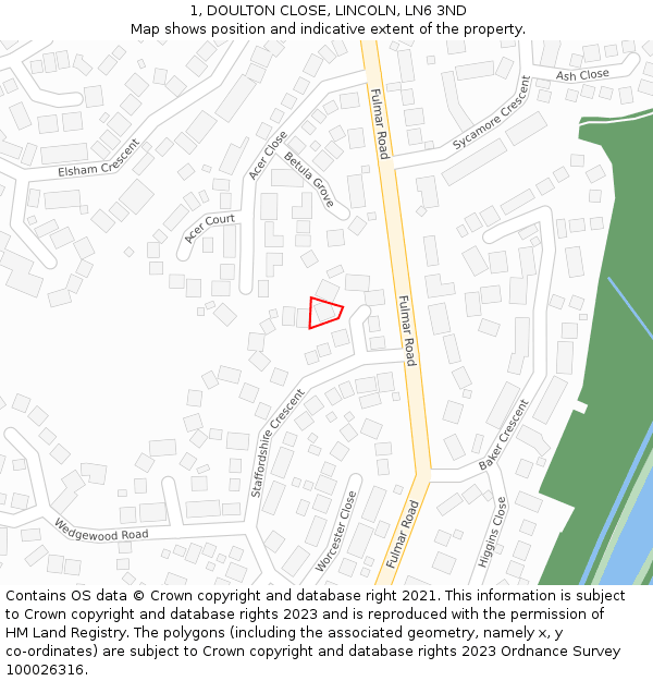 1, DOULTON CLOSE, LINCOLN, LN6 3ND: Location map and indicative extent of plot