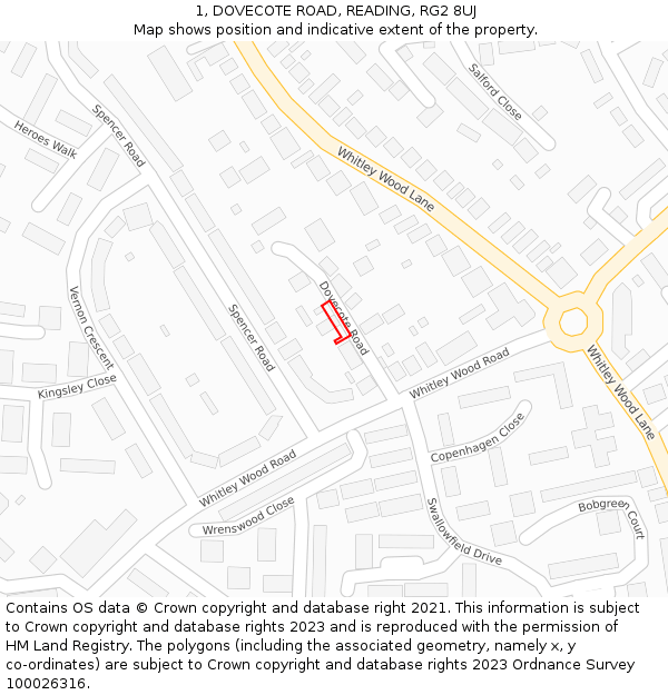 1, DOVECOTE ROAD, READING, RG2 8UJ: Location map and indicative extent of plot