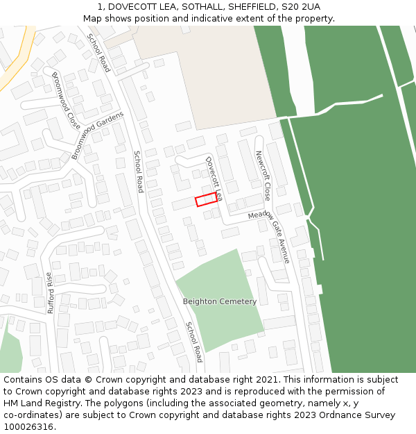 1, DOVECOTT LEA, SOTHALL, SHEFFIELD, S20 2UA: Location map and indicative extent of plot