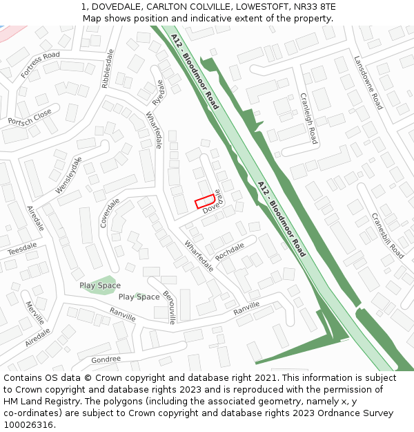 1, DOVEDALE, CARLTON COLVILLE, LOWESTOFT, NR33 8TE: Location map and indicative extent of plot