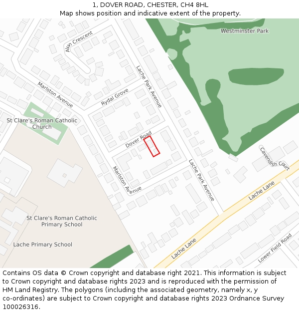 1, DOVER ROAD, CHESTER, CH4 8HL: Location map and indicative extent of plot