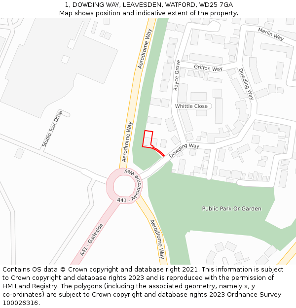 1, DOWDING WAY, LEAVESDEN, WATFORD, WD25 7GA: Location map and indicative extent of plot