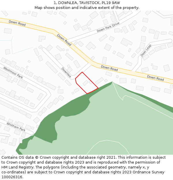1, DOWNLEA, TAVISTOCK, PL19 9AW: Location map and indicative extent of plot