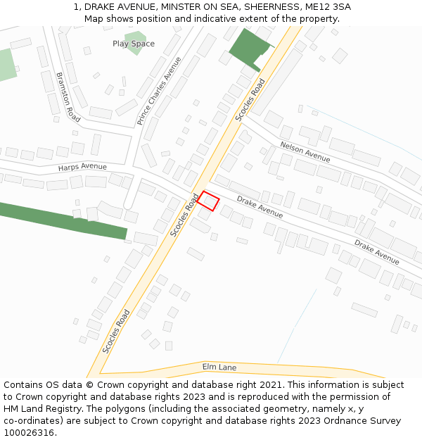 1, DRAKE AVENUE, MINSTER ON SEA, SHEERNESS, ME12 3SA: Location map and indicative extent of plot