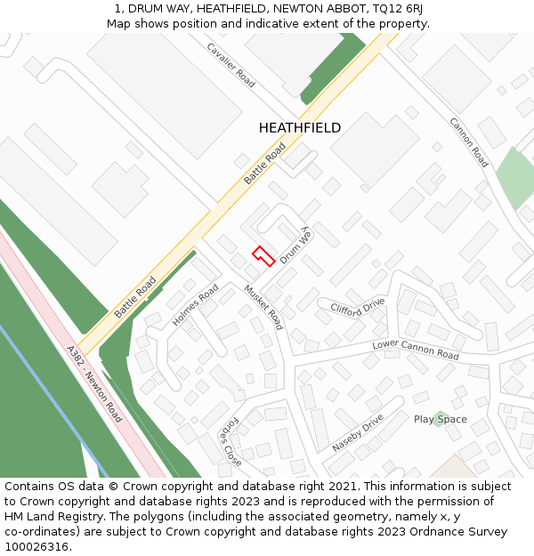 1, DRUM WAY, HEATHFIELD, NEWTON ABBOT, TQ12 6RJ: Location map and indicative extent of plot