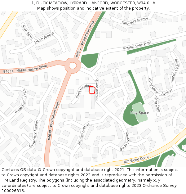 1, DUCK MEADOW, LYPPARD HANFORD, WORCESTER, WR4 0HA: Location map and indicative extent of plot