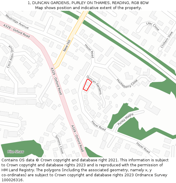1, DUNCAN GARDENS, PURLEY ON THAMES, READING, RG8 8DW: Location map and indicative extent of plot