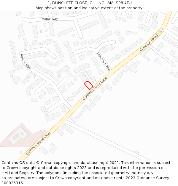 1, DUNCLIFFE CLOSE, GILLINGHAM, SP8 4TU: Location map and indicative extent of plot