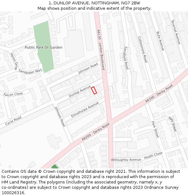 1, DUNLOP AVENUE, NOTTINGHAM, NG7 2BW: Location map and indicative extent of plot